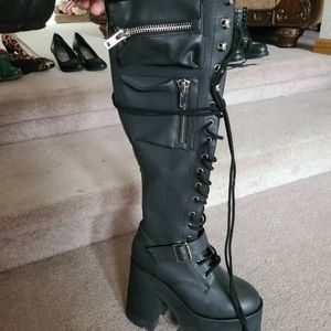 Knee high platform boot with pockets